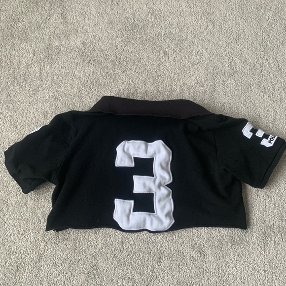 Ralph Lauren Cropped Polo Shirt in Black with White Accents - Picture 2 of 2